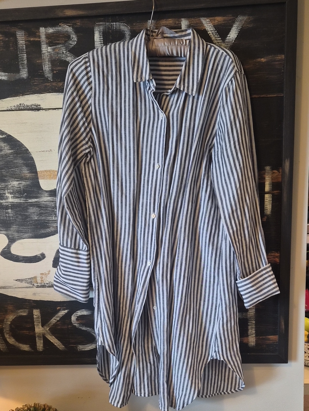 J. Crew Gray and White Vertical Stripe Button-Down Shirt Dress